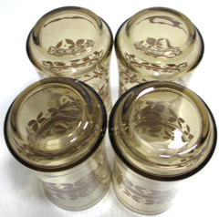 Vintage Libbey Glass Tumblers SET OF 4 Tawny Brown Beige Floral Bands 5 1/4″ T