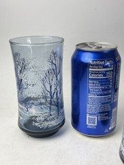 VTG Pair Libbey Glass Water Glasses Blue, White 12oz Winter Snow Scene D Cheviot