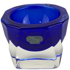 J G Durand Cobalt Blue and Clear Double Cased Master Salt Cellar France