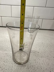 Set of 2 MCM Clear Etched Atomic Starburst Drinking Glasses 4-1/8″ x 2-7/8″