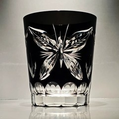 Hand Cut To Clear Black 7.5oz Edo Kiriko Crystal Whiskey Glasses Gift Pack