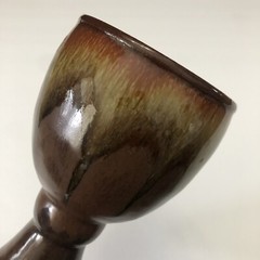 Set Of 2 Studio Art Brown Tan Drip Glaze Pottery 7” Goblet Wine Challis Lot