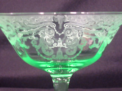 Cambridge Apple Green Stem 3060 Etch 520 Champange Tall Sherbet Glasses Set of 3