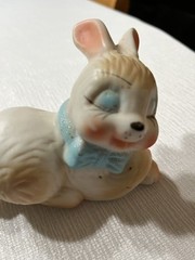 Set Of 2 Rare Mcm Vintage Ceramic Bunnies With Glittery Bows 4 “W X 3” H OBO