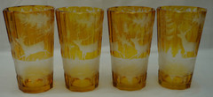 Moser Bohemian Amber Cut to Clear (4) Highball Glasses, 5 3/8″ (Lot B) (G42)
