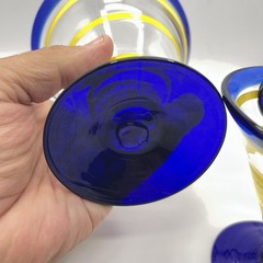Kosta Boda Martini Margarita Glasses Cobalt Blue Yellow Swirl – Set 2