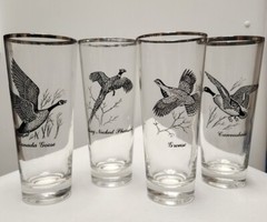 Vintage Federal Silver Rim Fowl High Ball Glasses Set Of 4 And 1 Whiskey Glass