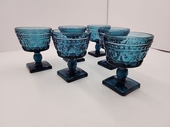 Vtg MCM Indiana Glass Aqua Blue Park Lane Colony Footed Sherbet Glasses 6pc 4.4″