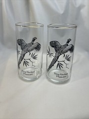 2 VTG MCM «SPORTSMAN» Federal Glass Game Birds 12oz Tumblers: Ring Neck Pheasant