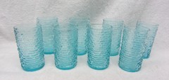 8 Vintage Anchor Hocking SORENO Aquamarine Blue 4″ Juice Glasses Mid Century Mod