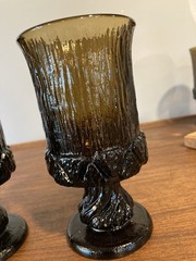 Fostoria Sorrento Brown Water Goblets Glasses 6″ Set of 2 Heavy Pressed Diamond
