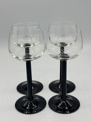 Vintage Luminarc Domino Wine Glasses Goblets — MCM Black Stem — Set of 4 France