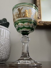 Val St Lambert Danse de Flore Gold EMERALD Green Glass Liquor Cordial Wine 5”