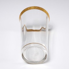 Vintage Optic Clear Glass Drinking Beverage Tumbler Gilt Rim 5″h 3″dia 6Pc Lot B