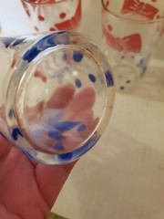 Set of 5 Federal Glasses Tumbler Red White Blue Bows Dots 4 ¾” Tall Mid Century
