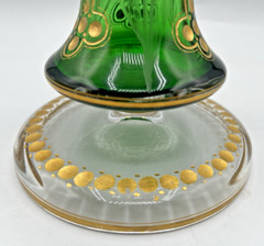 Moser/Harrach Bohemian-Green To Clear-Tulip Intaglio Cut Glass Vase-13″