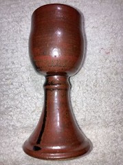 VTG Hand Thrown Pottery Goblet Stoneware 6” Red Brown Black Glaze Candle Holder