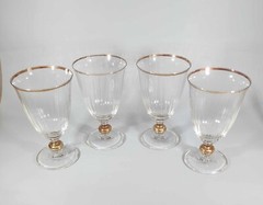 Vintage 1920 Crystal Wine Goblets Gold Trim Ribbed Design Wedding Anniversary