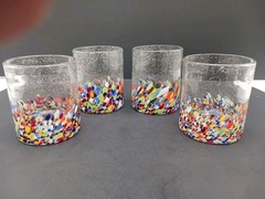 Handblown Home Studio Baja Confetti Old Fashioned Tumblers 4″ Tall Bubbles Set 4