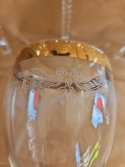 4 Vintage Cambridge Acanthus 22k Gold Rim Etched Wine Glasses With Twisted Stem