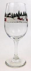 Libbey Winter Scene Glass Wine Vintage Christmas Holiday Winter Houses Tree Snow