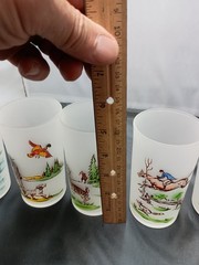 Libbey Rare Vintage Frosted Hunt Fish Bird Dog Tumbler Glasses 10 oz Lot Of 5