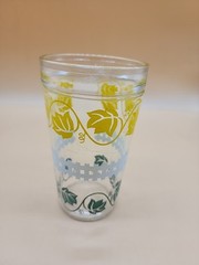 Vintage Hazel Atlas Yellow White Green Vines Trellis Tumbler Glass