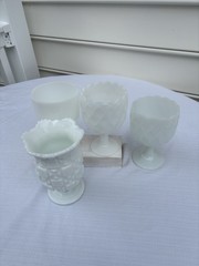 Lg.Milk Glass Goblet Honeycomb Quilted Diamond 6” Country Granny Core Farmhouse*