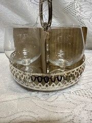 Vintage Silver-Plated Glass Caddy Set With 4 Brandy Snifter Glasses