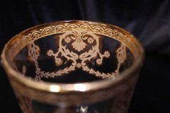 REAL GOLD MADE IN ITALY GOLD FLOWERS SWIRLS 2 HIGHBALL TUMBLERS GLASSES 5 1/2″