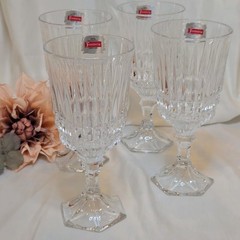 Fostoria Set of 4 HERITAGE 8 oz Clear Cut Crystal Water Goblets Stem Glasses NWT