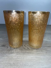 Vtg. Jeanette Glass Company Tree Bark Pattern 23oz Marigold Tumblers Set of 2