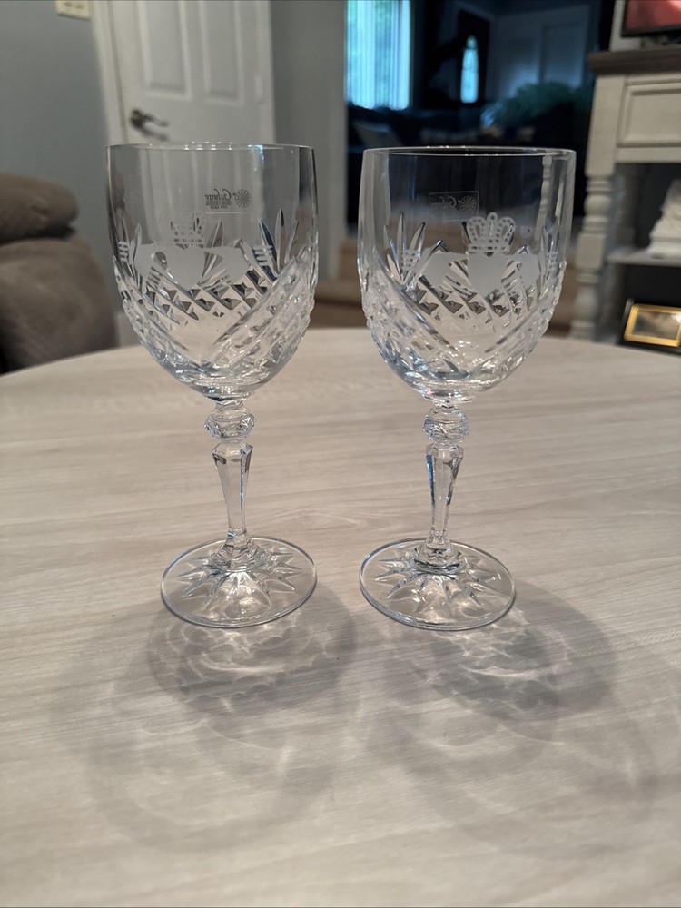 Vintage GALWAY Irish Crystal Wine Water Glass 24% Lead Crystal Set Of 2