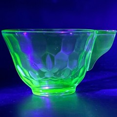 Jeannette Uranium Glass Art Deco Hex Optic Solid Handle Cups 2pc Set Made in USA