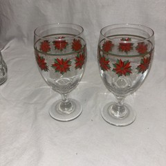 Vintage Libbey Christmas Poinsettia Water / Wine Goblets, PAIR, NS83