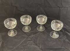 Four Vintage Clear Etched Floral Glass Champagne / Dessert Glasses