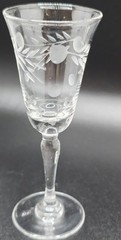 Vtg Etched Crystal Cordial Glasses, Mid-Century Berry and Leaf Pattern, Set of 5