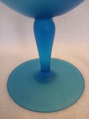 Tiffin Satin Frosted Blue Handblown Glass Footed Compote 7″ Tall