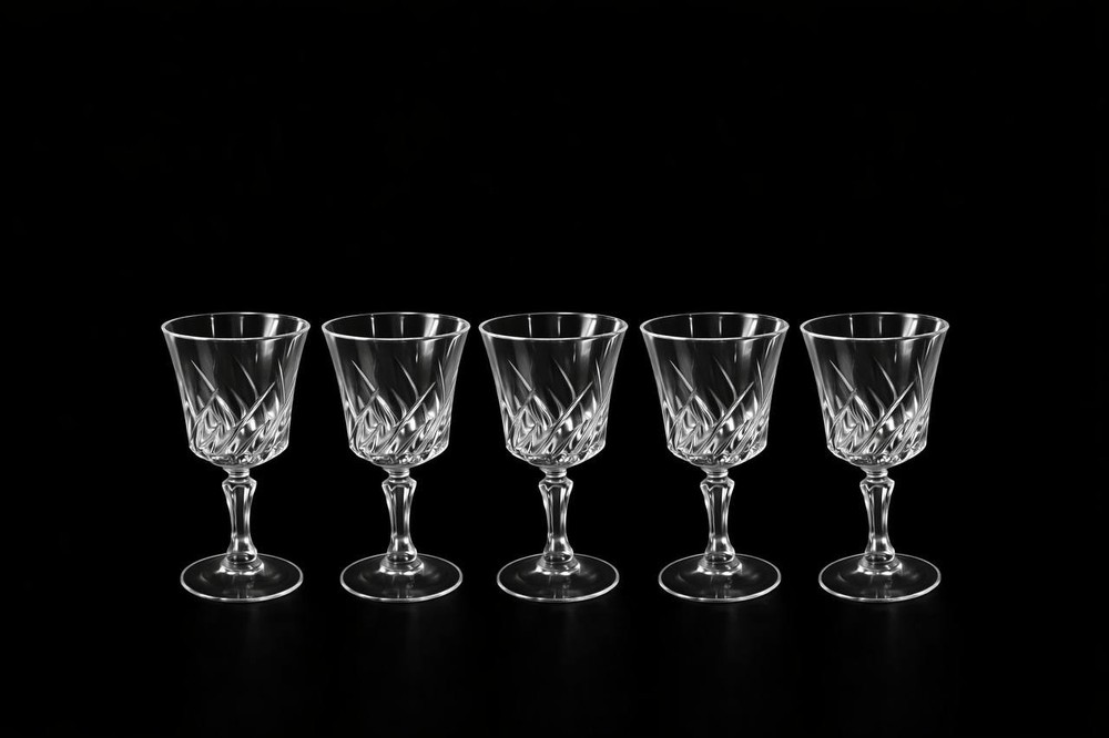 Vintage French Crystal Wine Glasses Diamond Cut Stemware Made in France