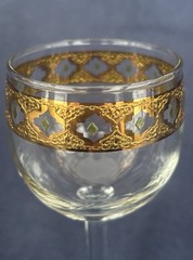 Vintage Culver Valencia 22k Gold Overlay Green Accent Small Wine Glasses 5.75″