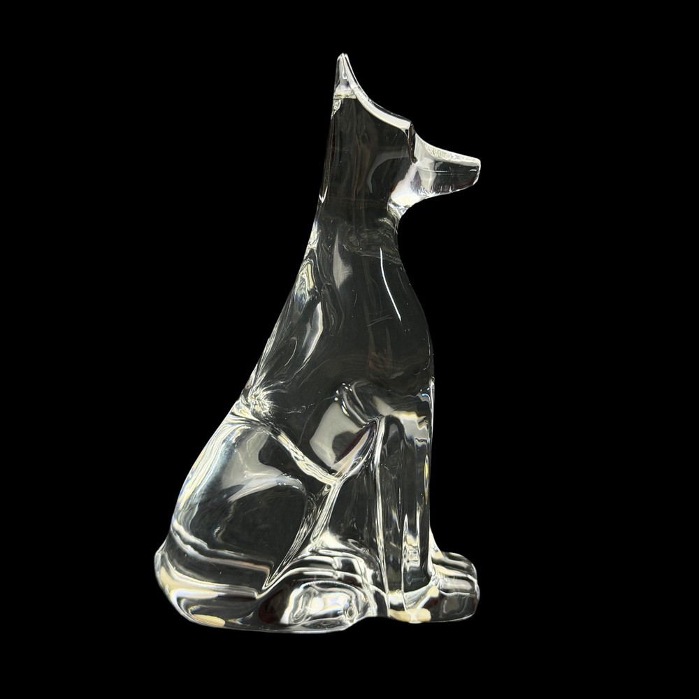 Authentic Baccarat France Clear Crystal Egyptian Dog Figurine Sculpture 6.5”