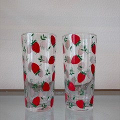 Fig & Fern Strawberry Highball Drinking Glasses Set of 2 Chic Summer Barware New