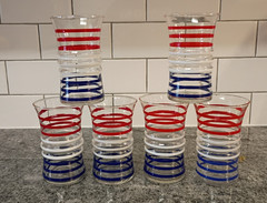 Betsy Ross Anchor Hocking Drinking Glasses Red White Blue Stripe Set of 6