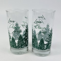 2 Libbey Royal Norfolk Winter Wonderland Glasses Love Peace Joy Snow Trees