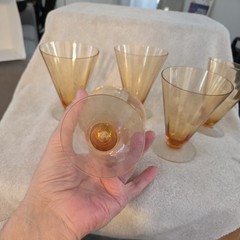 Tiffin Franciscan Amber Tumbler 10 Oz Footed Straight Optic Bowl USA set of 4