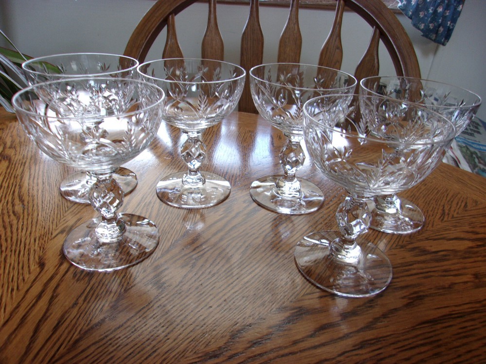 Champagne 4 5/8″ Morgantown Sherbet Cut Knob Stem 7689-3 Crystal – Set of 6