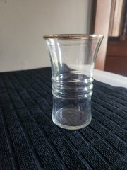 9 oz Gold Rimmed Flat Tumbler by Anchor Hocking Vintage • 4⅝» Tall