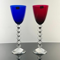 Baccarat Vega Fortissimo Crystal Wine Glass 23cm Blue Red Set of 2 Near Mint