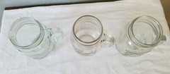 Two Clear Glass Golden Harvest and One Ball Pint Sized Handled Drinking Jars