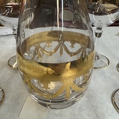 Mint Set of 6 Cristallerie Italian Gold Encrusted Crystal Goblets With decanter